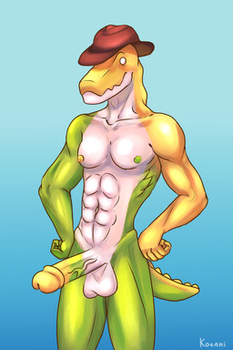 abs anthro balls big_balls big_muscles big_penis candy clothing collarbone dessert food genitals gummy_(food) hat headgear headwear huge_balls huge_hips huge_muscles huge_penis huge_thighs humanoid_genitalia humanoid_penis male mismatched_nipples muscular muscular_male nipples non-mammal_balls non-mammal_nipples nude nude_male penis solo tail thick_thighs vein veiny_penis wide_hips kotani kotanifur glitch_productions the_amazing_digital_circus gummigoo_(tadc) crocodile crocodilian reptile scalie 2:3 absurd_res hi_res