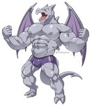 abs absurd_res aerodactyl anthro anthrofied bulge clothed clothing fossil_pokemon generation_1_pokemon grey_body hi_res maldu male muscular muscular_anthro muscular_male nintendo nipples open_mouth pecs pokemon pokemon_(species) simple_background solo topless underwear white_background wings