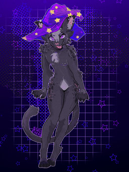 anthro arm_tuft black_body black_fur black_fur_markings cheek_tuft clothing dark_body dark_fur ear_piercing ear_tuft elbow_tuft facial_piercing facial_tuft freckles fur grey_hair hair hat headgear headwear inner_ear_fluff leg_scar magic_user male multiple_piercings nipple_piercing nipples nose_piercing occult_symbol pentagram piercing purple_clothing purple_eyes purple_hat purple_headwear scar shoulder_tuft slim slim_anthro small_waist solo spots symbol tail thigh_scar tongue tongue_out tuft white_fur_tuft wizard_hat kuronya07 fortaime_(wallflower) domestic_cat felid feline felis mammal 3:4 hi_res