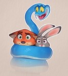anthro blue_body blue_scales coiling fangs female feral fur grey_body grey_fur group long_ears male open_mouth orange_body orange_fur scales surprised_expression tan_body tan_fur teeth trio yellow_eyes taneysha disney zootopia gary_de'snake judy_hopps nick_wilde canid canine fox lagomorph leporid mammal rabbit red_fox reptile scalie snake true_fox absurd_res hi_res