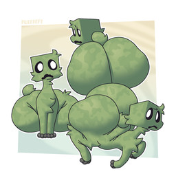 ambiguous_feral ambiguous_gender big_butt black_sclera butt camo camo_body camo_fur feral frown fur green_body green_fur huge_butt hyper hyper_butt open_frown open_mouth quadruped simple_background solo square_head tail text white_eyes pwefheft microsoft minecraft mojang xbox_game_studios creeper_(minecraft) 1:1 2026 artist_name digital_drawing_(artwork) digital_media_(artwork) hi_res multiple_images