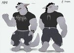 anthro biceps ear_piercing fur male muscular muscular_anthro muscular_male pawpads piercing solo tail fleshformomo momo_(fleshformomo) hyena mammal hi_res model_sheet