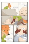 anthro anthro_on_anthro arctic_fox barefoot border canid canine clothed clothing color_edit colored comic dialogue digital_media_(artwork) disney english_text feet female fox fully_clothed fur green_eyes hi_res ittybittykittytittys male male/female mammal massage nick_wilde orange_body orange_fur red_fox skye_(zootopia) speech_bubble text third-party_edit true_fox white_border zootopia