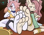 anthro breasts clothing dominant dominant_female duo feet female female/female foot_fetish foot_focus foot_play footsie gesture hand_gesture paws soles teasing_with_feet toes mintytempest princess_vivian domestic_cat felid feline felis mammal persian_cat hi_res