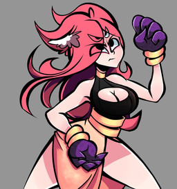4_eyes 5_fingers black_clothing black_topwear breasts cleavage cleavage_cutout clothed clothing cutout female fingers fist gloves grey_background hair handwear light_body light_face light_skin long_hair looking_up mouth_closed multi_eye narrowed_eyes pink_hair purple_clothing purple_gloves purple_handwear simple_background sleeveless_topwear solo tan_clothing topwear qwerty_soda jane_(qwerty_soda) animal_humanoid canid canid_humanoid canine canine_humanoid fox_humanoid fox_spirit humanoid mammal mammal_humanoid 2018 digital_drawing_(artwork) digital_media_(artwork) hi_res portrait three-quarter_portrait