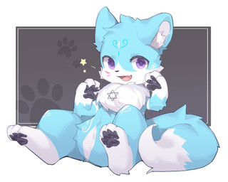 ambiguous_gender anthro belly black_pawpads blue_body blue_fur border cheek_tuft chest_tuft dipstick_tail facial_tuft fangs featureless_crotch fur gloves_(marking) happy head_tuft inner_ear_fluff leg_markings looking_at_viewer markings open_mouth open_smile pawpads pink_tongue pupils purple_eyes purple_pupils semi-anthro simple_background sitting smile socks_(marking) solo tail tail_markings teeth tongue tuft unsigned white_body white_border white_fur white_inner_ear_fluff emolga_1 species_request full-length_portrait hi_res portrait