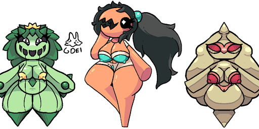 apode areola big_breasts black_hair black_sclera blue_nipples blush breasts cactus eyelashes eyes_closed eyeshadow female genitals goo-connected_lips green_body green_hair group hair legless makeup nipples nude open_mouth orange_body plant pokemorph ponytail shortstack shortstack_female simple_background slightly_chubby slightly_chubby_female smile spiky_hair star_pupils tan_body thick_thighs trio vulva white_background yellow_nipples gdei nintendo pokemon baltoy cacnea elemental_creature flora_fauna generation_3_pokemon pokemon_(species) trapinch digital_media_(artwork)