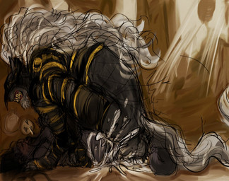 ambiguous_gender ambiguous_penetrated anthro anthro_on_anthro anthro_penetrated anthro_penetrating anthro_penetrating_anthro armor balls balls_deep big_balls biped bodily_fluids clenched_teeth cum dominant dominant_male duo excessive_cum excessive_genital_fluids fur genital_fluids genitals grey_body grey_fur hair headgear heart_symbol helmet lying male male/ambiguous male/male male_penetrating male_penetrating_ambiguous on_back penetration sex teeth white_hair baothghalach elden_ring fromsoftware maliketh_(elden_ring) canid canine canis mammal wolf 2022 digital_media_(artwork)