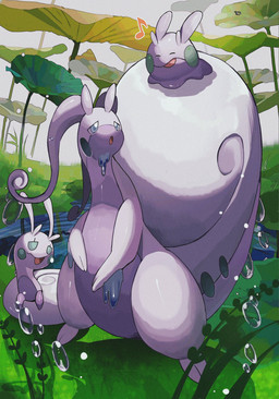 ambiguous_gender antennae_(anatomy) anthro blue_eyes detailed_background eyes_closed feral grass green_eyes group musical_note musical_symbol open_mouth plant purple_body symbol tongue trio water mmocc123 nintendo pokemon generation_6_pokemon generation_8_pokemon goomy hisuian_form hisuian_goodra hisuian_sliggoo pokemon_(species) regional_form_(pokemon) 2026 hi_res