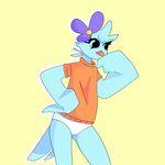 accessory anthro beak black_eyes blue_body blue_fur bottomless clothed clothing female flat_chested fur hair_accessory simple_background solo spread_legs spreading sweater tail topwear underwear deepfur avian 1:1 absurd_res hi_res