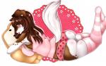 anthro bread breast_squish breasts brown_hair butt candy clothed clothing dessert female food grey_eyes hair hug legwear lollipop looking_at_viewer lying on_front panties pattern_clothing pattern_legwear pattern_stockings plushie simple_background slightly_chubby solo squish stockings striped_clothing striped_legwear striped_stockings stripes underwear white_background hoshicchi rosie_(ikuto2213) canid canine canis domestic_dog mammal digital_media_(artwork) hi_res