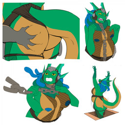 ambiguous_gender anthro anthro_focus belly big_breasts big_butt blue_hair blue_nipples breasts butt butt_grab chain chain_leash chained_collar chair clothed clothing collar cosplay countershading duo exposed_breasts female female_anthro fishnet_clothing furniture green_body green_scales grope hair hand_on_butt leash leash_pull leashed_collar mostly_offscreen_character navel nipple_slip nipples non-mammal_breasts non-mammal_navel non-mammal_nipples overweight overweight_anthro overweight_female peril scales skimpy slave trap_(contrivance) trap_door wardrobe_malfunction yellow_body yellow_countershading yellow_scales jerrert may_the_4th mythology star_wars louness_astaria oola dragon mythological_creature mythological_scalie scalie 1:1 2024 colored hi_res multiple_images