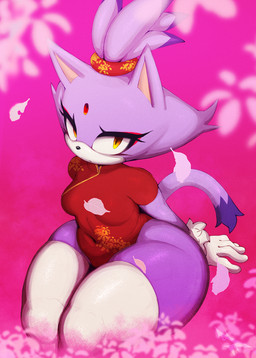 anthro asian_clothing biped breasts chinese_clothing chinese_dress clothed clothing dress east_asian_clothing eyelashes female fur legwear looking_at_viewer pupils purple_body purple_fur simple_background sitting solo tail thick_thighs thigh_highs three-quarter_view ephemilie sega sonic_the_hedgehog_(series) blaze_the_cat domestic_cat felid feline felis mammal hi_res
