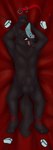 animal_genitalia anthro balls bdsm black_body black_fur bondage bound collar cuff_(restraint) dakimakura fur genitals male red_stripes restraints sheath solo stripes tongue tongue_out white_body white_fur thorginunya azki_(azki_wolf) canid canine canis mammal wolf dakimakura_design hi_res