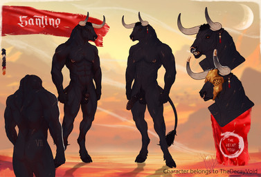 abs anthro balls barazoku black_sclera breasts butt calf_muscles ear_piercing erection facial_piercing genital_piercing genitals glans hooves horn humanoid_genitalia humanoid_penis hybrid_genitalia hybrid_penis lorum_ring male medial_ring medial_ringed_humanoid_penis medial_ringed_hybrid_penis muscular navel nipple_piercing nipple_ring nipples nose_piercing nose_ring nude pecs penis piercing red_eyes ring_piercing scrotum_piercing septum_piercing septum_ring solo tail tail_tuft tuft decayj bovid bovine cattle mammal digital_media_(artwork) hi_res model_sheet