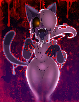 anthro black_sclera bodily_fluids bulge drooling featureless_crotch femboy fur glowing glowing_eyes hair hair_over_eye heart_symbol male nude one_eye_obstructed open_mouth saliva solo tongue tongue_out wide_hips conditional_dnp teckworks percy_(teckworks) domestic_cat felid feline felis ghost mammal siamese_cat spirit 2019 signature