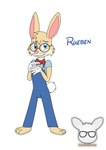 anthro blue_eyes eyewear fur glasses kendraeevee male solo white_body white_fur yellow_body yellow_fur kendratheshinyeevee a_toon_rabbit_in_a_weasels'_den rueben_rabbit_(kendraeevee) lagomorph leporid mammal rabbit full-length_portrait hi_res portrait