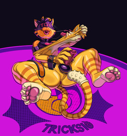 anthro balls clothing cock_gag cuff_(restraint) gag gagged genitals glistening glistening_latex hand_on_penis latex latex_clothing latex_mask latex_skinsuit lock lying male mask nasal_tube on_back pawpads penis restraints skinsuit solo tail thick_thighs tight_clothing owy gzi tricksto felid feline mammal absurd_res hi_res