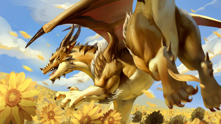 blue_pupils butt claws digitigrade feral flower fur male membrane_(anatomy) membranous_wings muscular muscular_male plant pupils scales solo spikes spikes_(anatomy) sunflower tail white_body wings yellow_body yellow_eyes yellow_scales unknown_artist mythology orvo dragon furred_scalie mythological_creature mythological_scalie scalie absurd_res hi_res