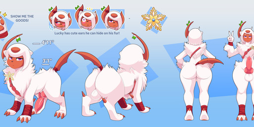 3_toes animal_genitalia animal_penis anthro anthrofied backsack balls bandage bandaged_leg big_penis biped butt canine_genitalia canine_penis chart claws double_v_sign erection feet feral fluffy fur genitals gesture hand_gesture height_chart knot knotted_penis looking_at_viewer male male_anthro male_feral multiple_angles multiple_forms multiple_poses pawpads paws penis pokemorph pose quadruped red_face solo text toe_claws toes v_sign white_body white_fur nikkibunn nintendo pokemon lucky_(luckyabsol) absol generation_3_pokemon pokemon_(species) shiny_pokemon absurd_res artist_name cel_shading colored digital_media_(artwork) english_description english_text hi_res model_sheet shaded