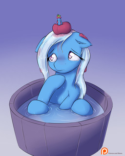 bath blue_body blue_fur female feral floppy_ears food fruit fur hair horn multicolored_hair plant purple_eyes simple_background solo tomato two_tone_hair alasou friendship_is_magic hasbro my_little_pony mythology trixie_(mlp) equid equine mammal mythological_creature mythological_equine unicorn 2015 4:5 hi_res