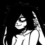 anthro big_breasts black_hair breasts cleavage clothed clothing collar female fur hair hooves markings solo spots spotted_markings unknown_artist nyha(shybun) bovid bovine cattle lagomorph leporid mammal rabbit tag_(disambiguation) 1:1 alpha_channel hi_res monochrome