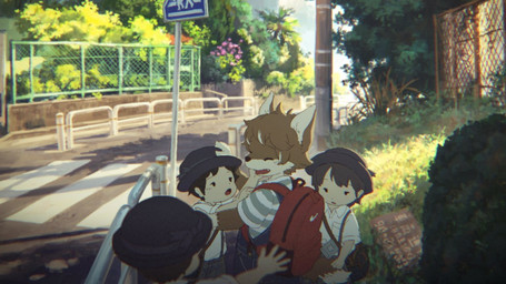 anthro backpack clothing crosswalk eyes_closed group hat headgear headwear kemono male open_mouth open_smile overalls pattern_clothing pattern_shirt pattern_topwear red_backpack shirt smile street striped_clothing striped_shirt striped_topwear stripes topwear touching_face touching_tail white_clothing white_shirt white_topwear young young_anthro young_human young_male nishiko24 ookami_(nishiko24) canid canine canis human mammal wolf 16:9 2023 japanese_description widescreen