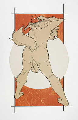 anthro anus backsack balls big_balls butt ear_piercing fluffy fluffy_balls fluffy_hair gauged_ear genitals hair hands_behind_back holding_mandolin holding_object holding_string_instrument humanoid_hands looking_at_viewer lute male mandolin musical_instrument piercing playing_mandolin playing_music plucked_string_instrument rock_out_with_your_cock_out solo sparkles standing string_instrument tail wolfscented acacia_(wolfscented) canid canine canis mammal wolf 2026 digital_drawing_(artwork) digital_media_(artwork) english_description hi_res