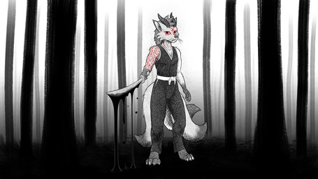 3_tails 4_toes 5_fingers anthro arm_tattoo belt biped black_hair claws clothed clothing digitigrade dipstick_tail facial_tattoo feet fingers fur gloves_(marking) grey_body grey_fur hair holding_melee_weapon holding_object holding_sword holding_weapon horn leg_markings looking_at_viewer male male_anthro markings melee_weapon multi_tail multicolored_body multicolored_fur multicolored_tail red_body red_eyes red_fur red_hair simple_background sitting sleeveless_clothing socks_(marking) solo sword tail tail_markings tattoo toe_claws toes tribal tribal_markings tuft two_tone_body two_tone_fur weapon whiskers white_belt dawnlux canid canine fox mammal 16:9 2025 digital_media_(artwork) hi_res widescreen