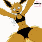 1:1 2023 2d_animation abs animated anthro athletic athletic_anthro athletic_female biped blush bodily_fluids bra breasts breath catober catober_2023 clothed clothing eeveelution electricity feliscede female fur generation_1_pokemon jolteon looking_at_viewer low-angle_view mammal nintendo open_mouth panting pokemon pokemon_(species) short_playtime simple_background small_breasts solo sports_bra sweat sweat_drip underwear white_background yellow_body yellow_fur