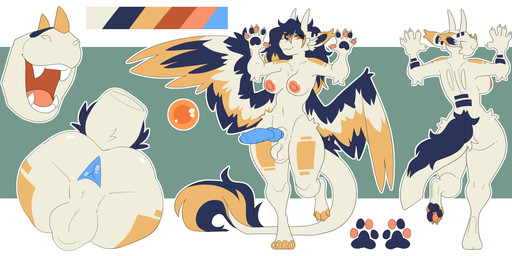 animal_genitalia anthro anus areola arm_tuft backsack balls big_breasts blue_anus blue_areola blue_flesh blue_nipples blue_penis breasts butt claws ear_tuft ears_up elbow_tuft facing_back facing_forward fangs feathers fluffy fluffy_tail fur genitals gynomorph gynomorph_anthro hair horn intersex intersex_anthro knot knotted_penis long_hair long_tail multicolored_body multicolored_fur multicolored_pawpads nipples open_mouth pawpads penis presenting presenting_hindquarters presenting_penis scrotum_flap sheath simple_background solo standing tail teeth tuft wings yellow_horn pilvi_owo mythology blueberry_(smolderg) dragon furred_dragon furred_scalie mythological_creature mythological_scalie scalie hi_res model_sheet
