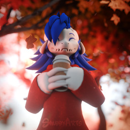 anthro autumn beverage blue_hair blurred_background clothed clothing coffee coffee_cup container cup eyes_closed falling_leaves female fur hair holding_container holding_object horn leaf male plant solo sweater tail topwear tree white_body snubbyarts mythology snubby mythological_creature wickerbeast 1:1 3d_(artwork) absurd_res digital_media_(artwork) hi_res huge_filesize icon