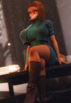 anthro clothed clothing female furniture looking_at_viewer on_table sex sitting sitting_on_table solo table yukalala illumination_entertainment sing_(movie) suki_lane canid canine mammal 3d_(artwork) absurd_res blender_(artwork) digital_media_(artwork) hi_res