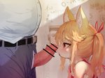 accessory anthro bathroom blonde_hair blush bow_(feature) bow_accessory bow_ribbon censor_bar clothing duo erection faceless_character faceless_male female fur genitals graffiti hair hair_accessory hair_bow hair_ribbon human_on_anthro humanoid_genitalia humanoid_penis ineffective_censorship interspecies kemono larger_male looking_at_genitalia looking_at_penis male male/female open_mouth penis penis_on_face public_restroom ribbons size_difference smaller_female sniffing solo_focus text toilet_paper tongue vein yellow_body yellow_fur young young_male nyankone himeka_(nyankone) domestic_cat felid feline felis human mammal unknown_species absurd_res censored hi_res