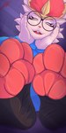 3_toes anthro blue_clothing clothing eyewear feet female foot_fetish foot_focus foot_on_glass glass glasses hair orange_body red_hair soles solo toes white_body glazedvc nintendo pokemon cinderace generation_8_pokemon lagomorph mammal pokemon_(species) absurd_res hi_res