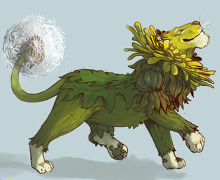 barefoot dandelion eyes_closed feet feral flower fur green_body green_fur green_pawpads humor male pawpads paws plant proud pun quadruped side_view simple_background smile solo strutting visual_pun walking whiskers white_body white_fur iguanamouth dandelion_(iguanamouth) dandelion_creature elemental_creature felid flora_fauna flower_creature lion mammal pantherine