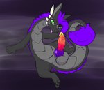 anthro balls facial_spikes genitals green_eyes hair horn jaw_spikes male penis purple_hair simple_background spikes spikes_(anatomy) tail tail_tuft tuft sarek_aran_desian mythology sarek_aran_desian_(character) dragon mythological_creature mythological_scalie scalie hi_res