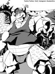 barazoku belly bottomwear bulge claws clothes_hanger clothing hat headgear headwear horn male muscular shirt shorts solo tank_top topwear deadanthro mario_bros nintendo bowser koopa scalie hi_res monochrome