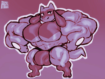anthro big_muscles big_pecs bulge huge_muscles hyper hyper_muscles male muscular muscular_arms muscular_legs pecs shortstack solo supermattym8 nintendo pokemon generation_4_pokemon pokemon_(species) riolu hi_res