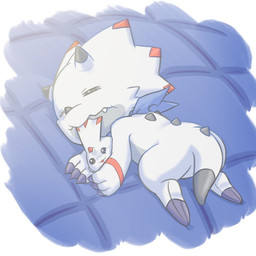 anthro bedding black_eyes claws duo eyes_closed holding_another horn kerchief lying male neckerchief neckwear on_front size_difference sleeping tail white_body sansyonoki64 bandai_namco digimon curimon digimon_(species) gammamon 1:1
