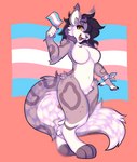 anthro claws curvy_figure female flag flag_(object) flag_(shape) flag_background flag_design fur fur_markings hair holding_flag holding_object hourglass_figure lgbt_pride long_hair long_tail markings pride_color_accessory pride_color_background pride_color_flag pride_color_wristband pride_colors purple_body purple_fur simple_background smile solo tail transgender_pride_colors yellow_eyes the1boxfox navi_(fulltimefeline) felid feline hybrid mammal hi_res trans_(lore) trans_woman_(lore)