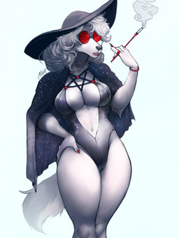 anthro black_clothing black_hat black_headwear black_nose cigarette clothed clothing female female_anthro front_view fur hair hat headgear headwear holding_cigarette holding_object navel obscured_eyes simple_background solo standing white_background white_body white_fur white_hair chumbasket hellaverse helluva_boss mythology loona_(helluva_boss) canid canid_demon canine demon hellhound mammal mythological_canine mythological_creature 3:4 hi_res portrait three-quarter_portrait