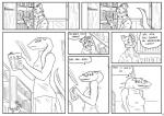 book dialogue duo female inside library male multi_eye shy text james_howard alpha_(james_howard) entey_(fursona) alien domestic_cat felid feline felis fish mammal marine shark comic digital_drawing_(artwork) digital_media_(artwork) english_text monochrome