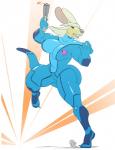 action_pose anthro big_breasts blonde_hair blue_eyes bodysuit breasts clothed clothing cosplay curvy_figure female gun hair holding_gun holding_object holding_ranged_weapon holding_weapon long_ears pose ranged_weapon skinsuit solo tail teeth thick_tail thick_thighs tight_clothing voluptuous weapon wide_hips zero_suit ritts metroid nintendo frank_westerveldt kangaroo macropod mammal marsupial hi_res