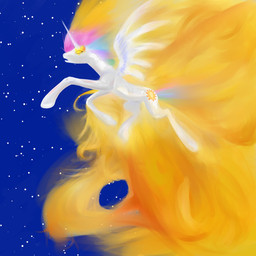 crown detailed_background feathered_wings feathers female feral glowing glowing_eyes hair headgear horn multicolored_hair rainbow_hair solo space star sun toony white_body white_feathers wings unknown_artist friendship_is_magic hasbro my_little_pony mythology princess_celestia_(mlp) equid equine mammal mythological_creature mythological_equine winged_unicorn 1:1