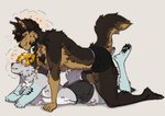 2023 anthro brown_body brown_fur canid clothed clothing duo fur grey_body grey_fur hair hi_res kasusei lying male male/male mammal maremare pawpads sei_kasu smile underwear underwear_only