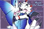 anthro bandanna bite blush claws duo eyewear facial_horn female glasses heart_symbol horn hug kerchief male neckerchief nose_horn smile white_body roguemorpho bandai_namco digimon digimon_(species) gammamon morphomon 3:2