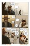 2018 angry bovid canid canine canis caprine clothed clothing comic dialogue domestic_dog douglas_kim english_text facial_hair fox frustrated green_eyes hi_res male mammal necktie orange_eyes profanity religion scarf suit text url