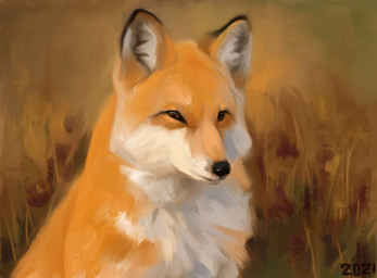 abstract_background black_ear_tips black_nose brown_eyes dipstick_ears ear_markings feral fur markings multicolored_ears orange_body orange_fur solo white_cheeks white_chest alexpahomov canid canine fox mammal 2021 digital_media_(artwork) digital_painting_(artwork) hi_res painting_(artwork)