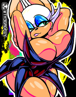 anthro big_breasts breasts cleavage clothed clothing dress female hands_behind_back narrowed_eyes solo thick_thighs wide_hips th3gadfly sega sonic_the_hedgehog_(series) rouge_the_bat bat mammal hi_res